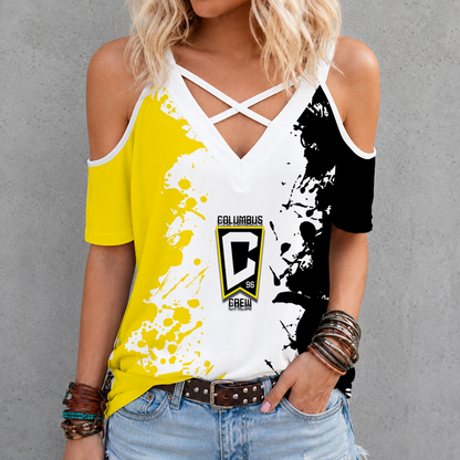 [FAN EXCLUSIVE] NEW CUSTOMIZED MLS08 CLC COLUMBUS CREW CRISS CROSS V-NECK TOP