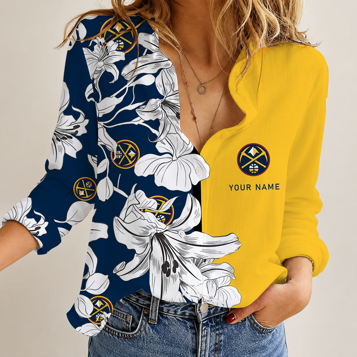 [HOT DEAL] NEW CUSTOMIZED NBA08 DNU DENVER NUGGETS WOMEN CASUAL SHIRT FOR FAN