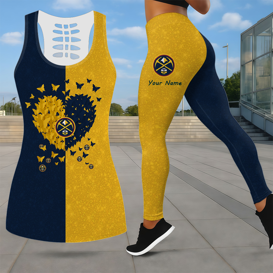 LIMITED EDITION - NEW CUSTOMIZED NBA08 DNU DENVER NUGGETS LEGGINGS & HOLLOW TANK TOP SET