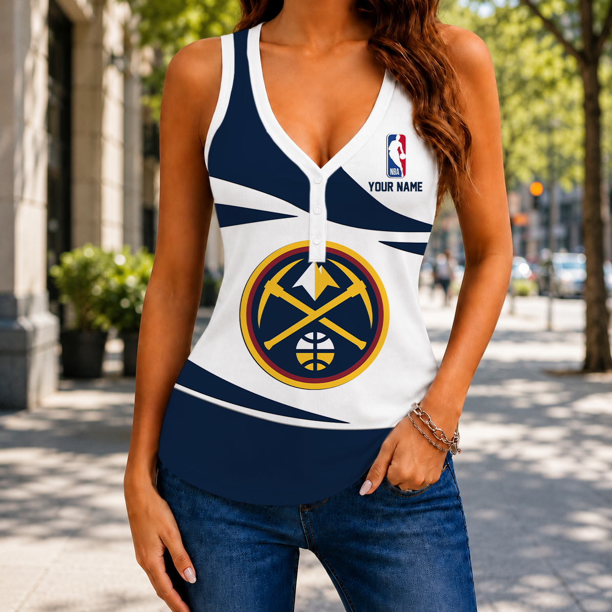 VIRAL EDITION - NEW CUSTOMIZED NBA08 DNU DENVER NUGGETS WOMEN'S V-NECK TANK TOP