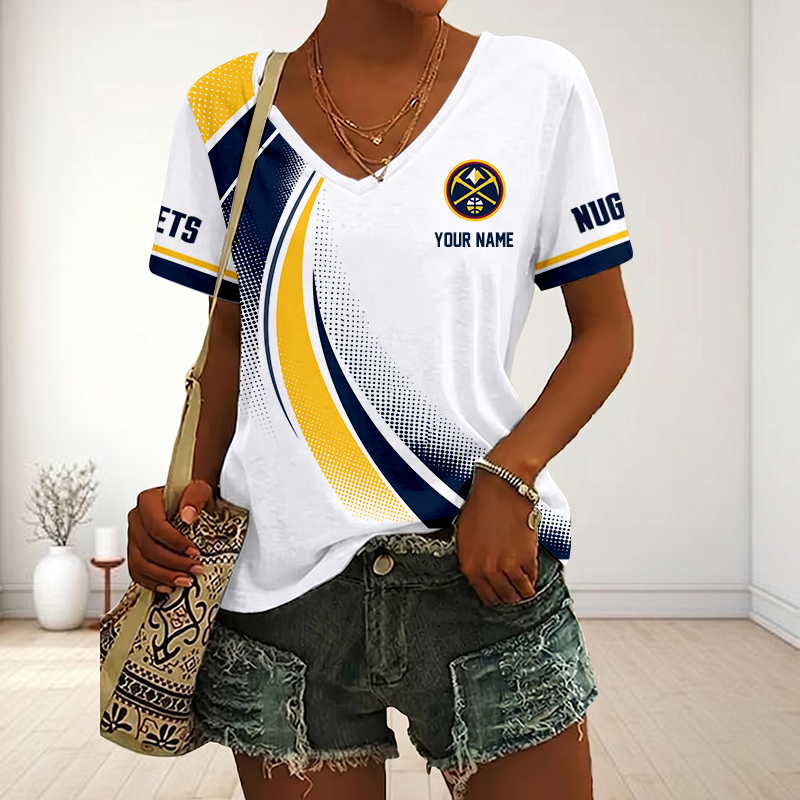 FINAL SALE - NEW CUSTOMIZED NBA08 DNU DENVER NUGGETS V-NECK FEMALE SHIRT