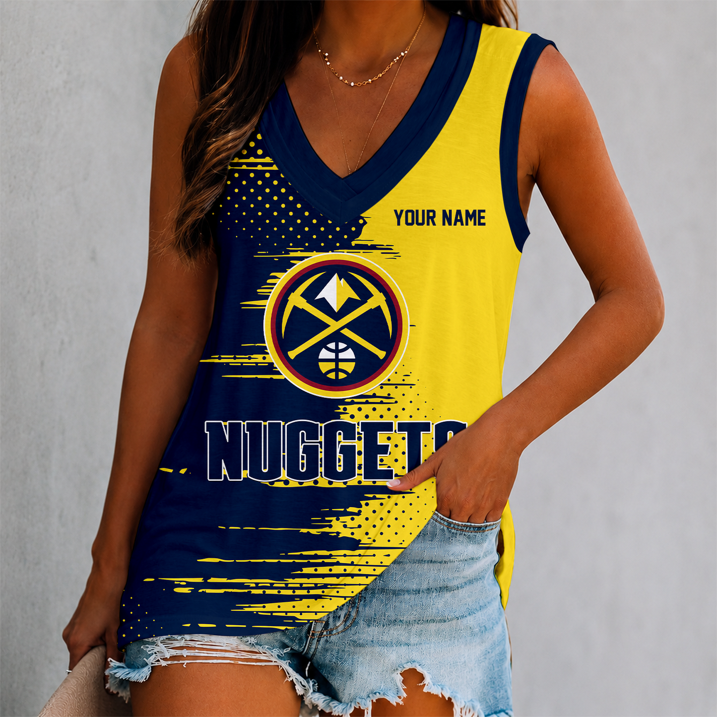 FINAL SALE - NEW CUSTOMIZED NBA08 DNU DENVER NUGGETS WOMEN'S V-NECK TANK TOP