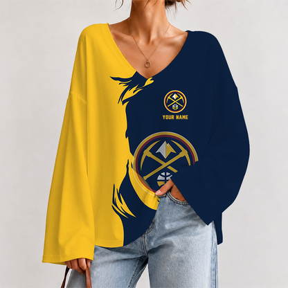 [HOT DEAL] NEW CUSTOMIZED NBA08 DNU DENVER NUGGETS V-NECK LONG SLEEVED CROP TOP