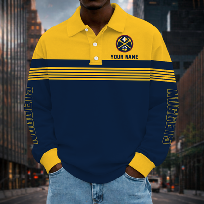 ELITE EDITION - NEW CUSTOMIZED NBA08 DNU DENVER NUGGETS MEN LONG SLEEVE POLO