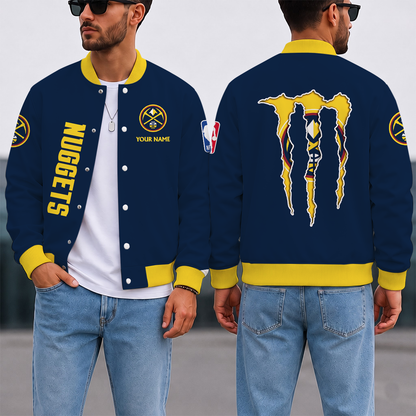 LIMITED EDITION - NEW CUSTOMIZED NBA08 DNU DENVER NUGGETS BASEBALL JACKET, SATIN VARSITY JACKET