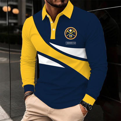 [HOT DEAL] NEW CUSTOMIZED NBA08 DNU DENVER NUGGETS MEN LONG SLEEVE POLO