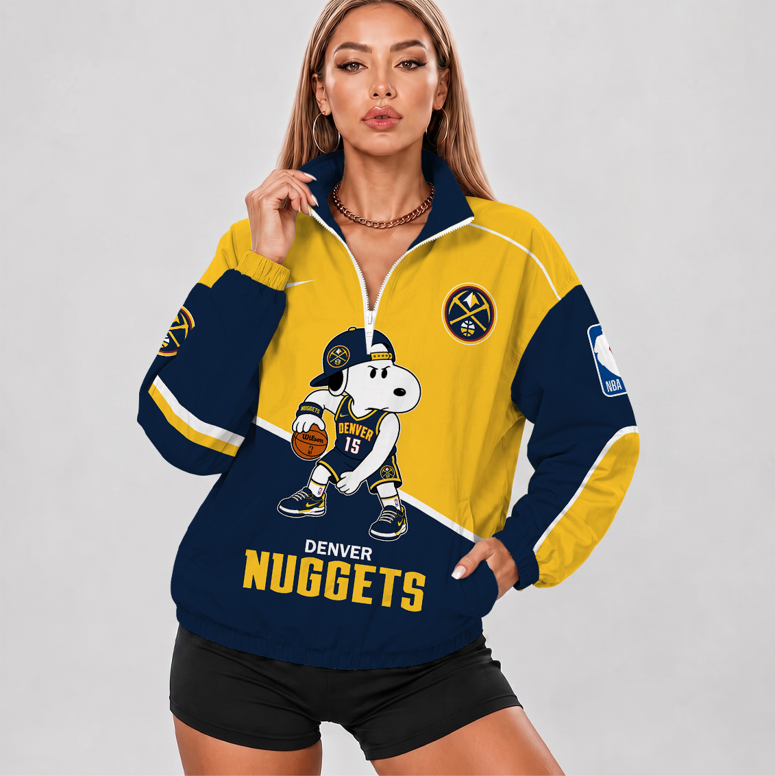 [HOT DEAL] NEW CUSTOMIZED NBA08 DNU DENVER NUGGETS V-NECK ZIPPER SWEATSHIRT JACKET
