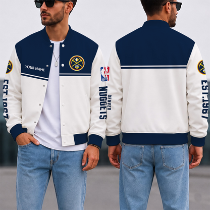 LIMITED EDITION - NEW CUSTOMIZED NBA08 DNU DENVER NUGGETS BASEBALL JACKET, SATIN VARSITY JACKET