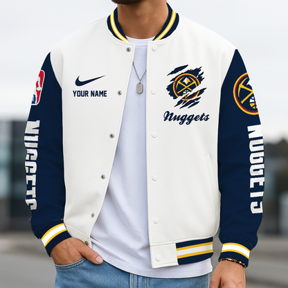 LIMITED EDITION - NEW CUSTOMIZED NBA08 DNU DV NUGGETS BASEBALL JACKET, SATIN VARSITY JACKET