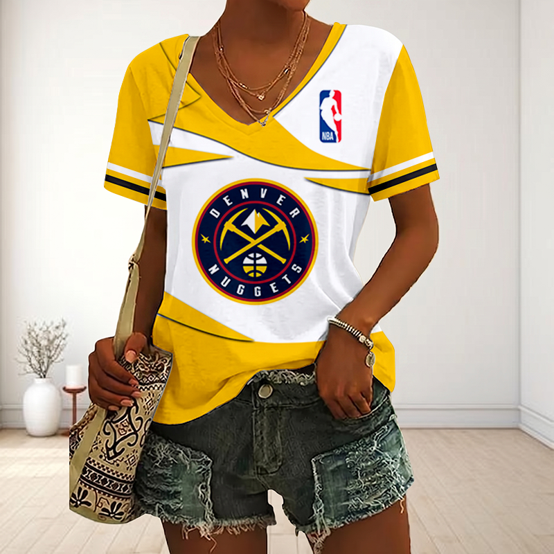 LIMITED EDITION - NEW CUSTOMIZED NBA08 DNU DENVER NUGGETS V-NECK FEMALE SHIRT