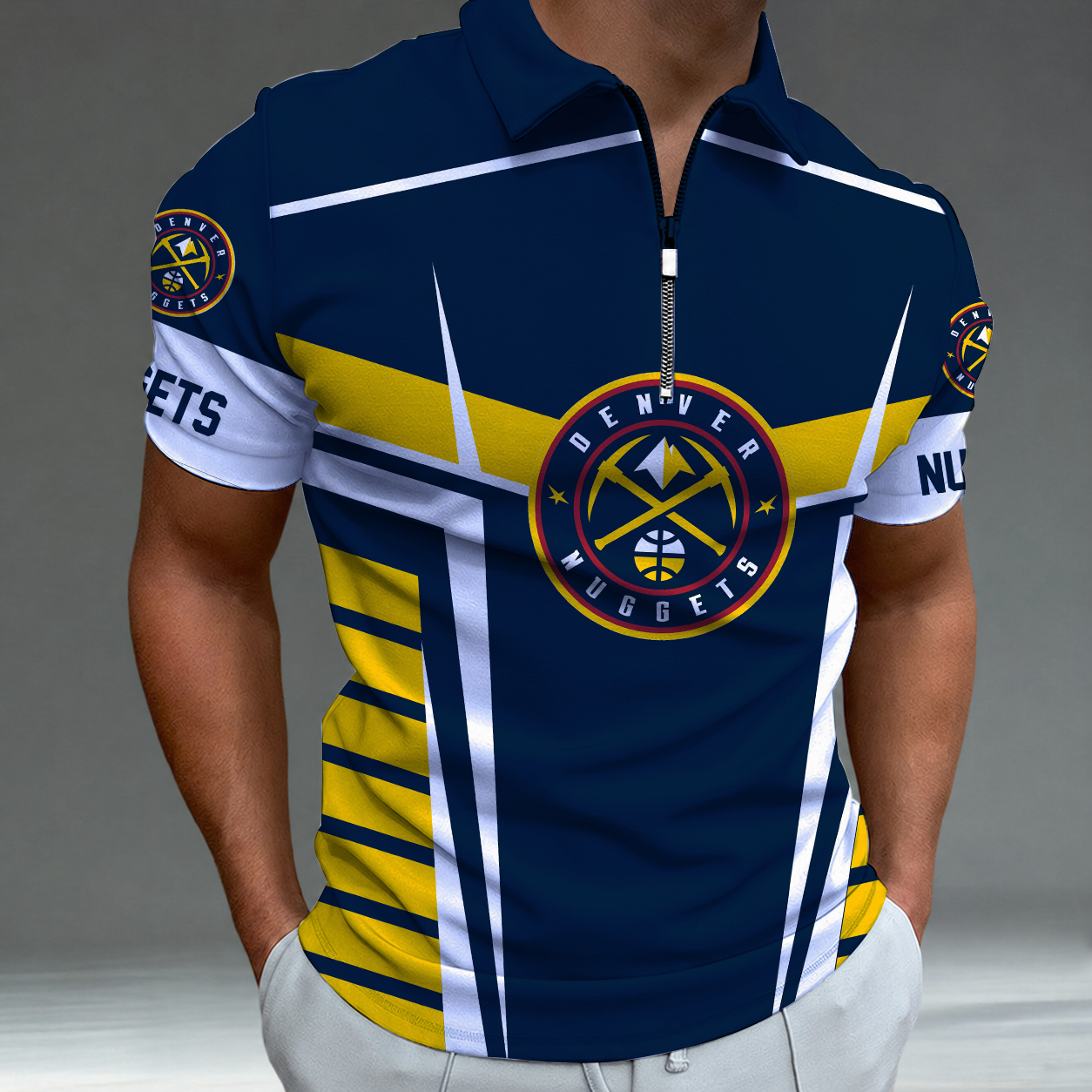 [HOT DEAL] NEW CUSTOMIZED NBA08 DNU DENVER NUGGETS ZIP POLO SHIRT