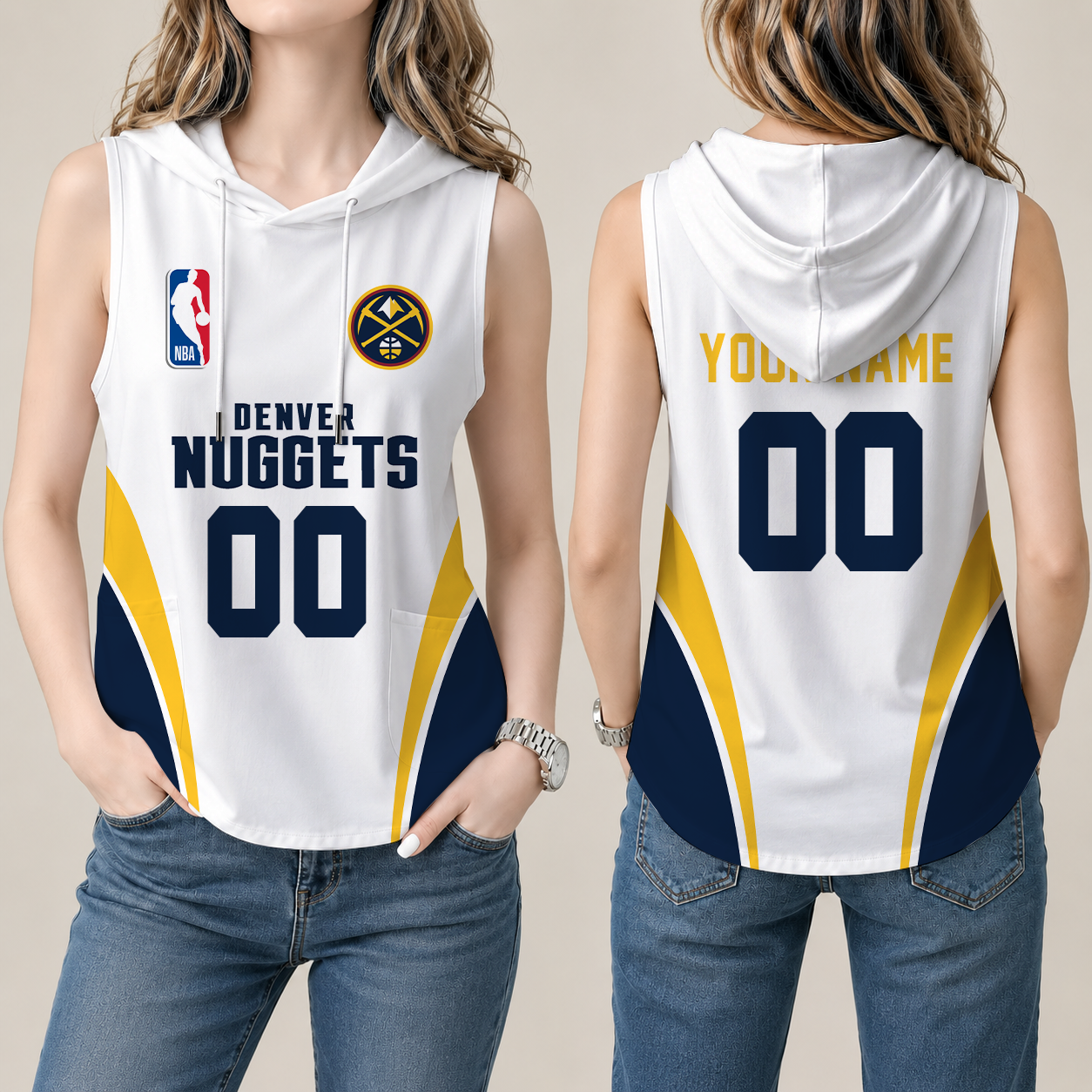 [HOT DEAL] NEW CUSTOMIZED NBA08 DNU DENVER NUGGETS  WOMEN'S SLEEVELESS HOODED POCKET TANK TOP