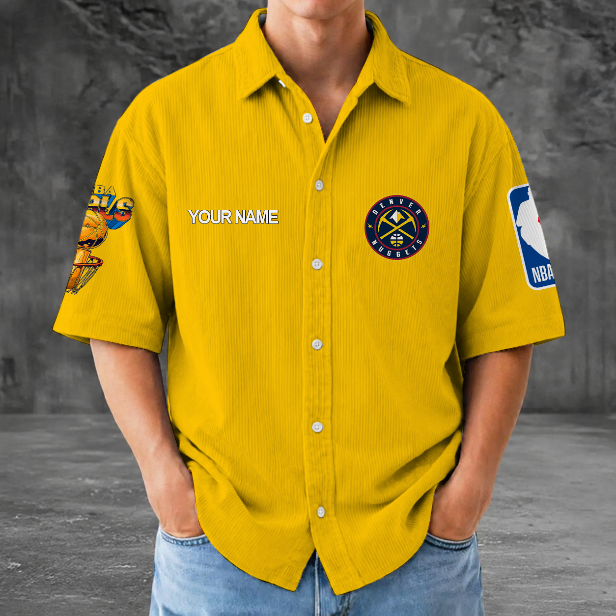 [HOT DEAL] NEW CUSTOMIZED NBA08 DNU DENVER NUGGETS SEERSUCKER BUTTON SHIRT