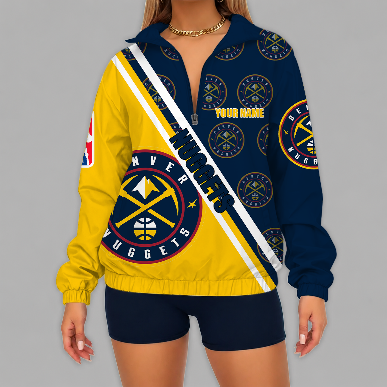 [HOT DEAL] NEW CUSTOMIZED NBA08 DNU DENVER NUGGETS V-NECK ZIPPER SWEATSHIRT JACKET