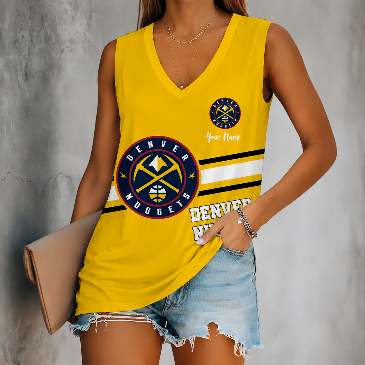 [HOT DEAL] NEW CUSTOMIZED NBA08 DNU DENVER NUGGETS WOMEN'S V-NECK TANK TOP