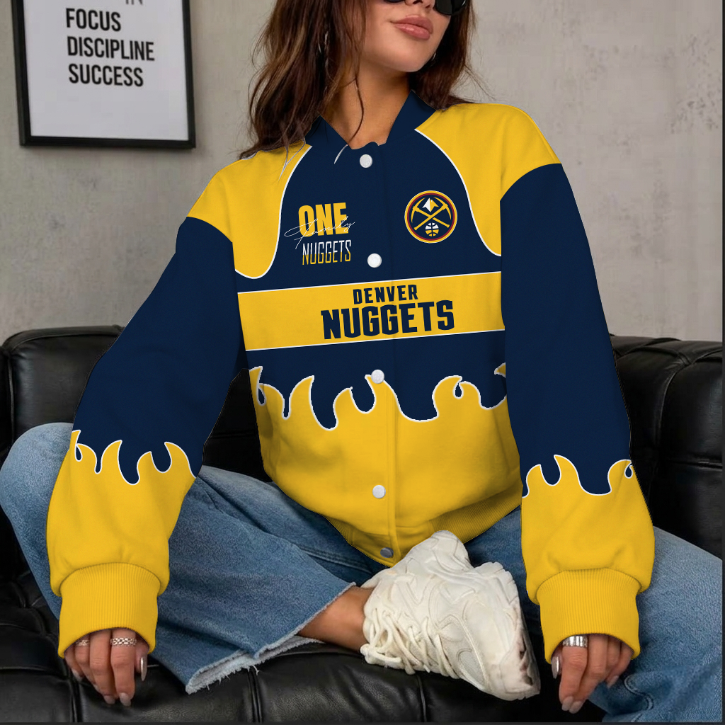 LIMITED EDITION - NEW CUSTOMIZED NBA08 DNU DENVER NUGGETS BASEBALL JACKET, SATIN VARSITY JACKET