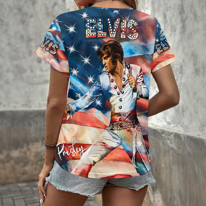 [FAN FAVORITE] NEW CUSTOMIZED ELVIS PRESLEY V-NECK FEMALE SHIRT