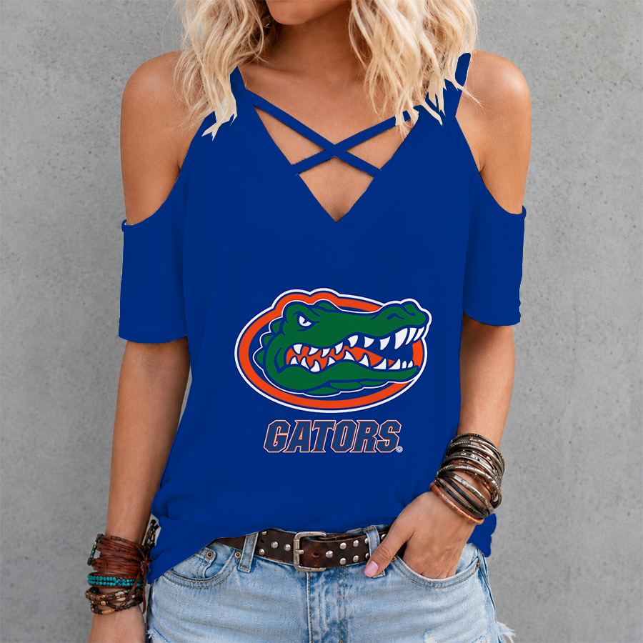[FAN FAVORITE] NEW CUSTOMIZED NCAA CWS08 FLG FLORIDA GATORS CRISS CROSS V-NECK TOP