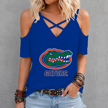 [FAN FAVORITE] NEW CUSTOMIZED NCAA CWS08 FLG FLORIDA GATORS CRISS CROSS V-NECK TOP