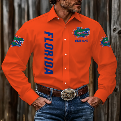 LIMITED EDITION - NEW CUSTOMIZED NCAA CWS08 FLG FLORIDA GATORS MEN'S LONG SLEEVE BUTTON-UP SHIRT
