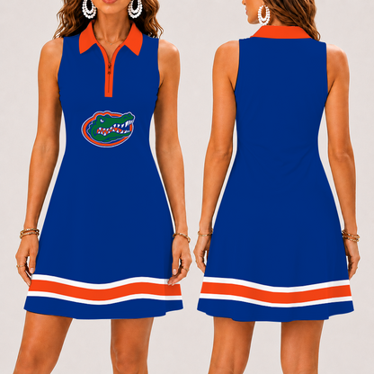 [FAN FAVORITE] NEW CUSTOMIZED NCAA CWS08 FLG FLORIDA GATORS WOMEN'S ZIP SLEEVELESS POLO DRESS