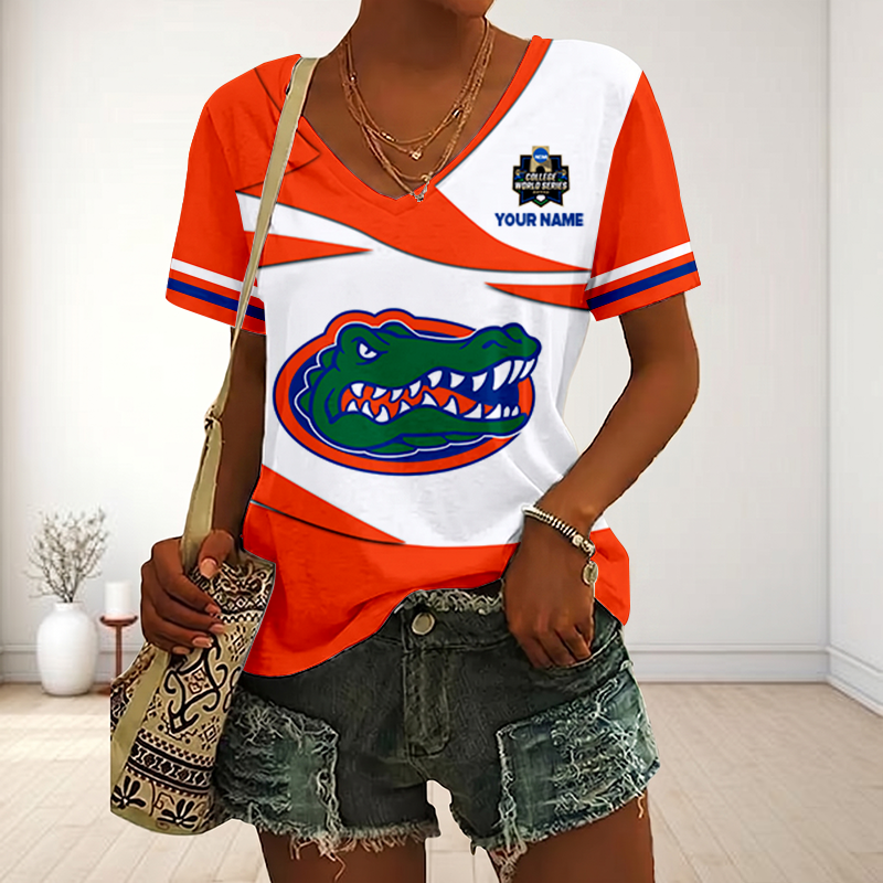 LIMITED DROP - NEW CUSTOMIZED | NCAA CWS08 FLG FL GATORS V-NECK FEMALE SHIRT