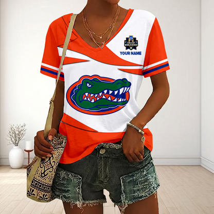 LIMITED DROP - NEW CUSTOMIZED | NCAA CWS08 FLG FL GATORS V-NECK FEMALE SHIRT