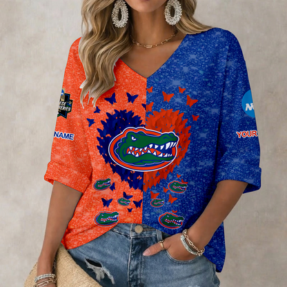 LIMITED EDITION - NEW CUSTOMIZED NCAA CWS08 FLG FLORIDA GATORS WOMEN'S HEART V-NECK LONG SLEEVE SHIRT