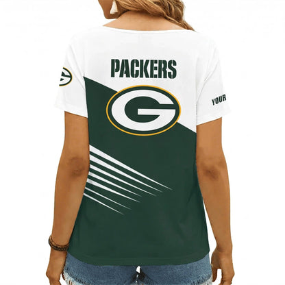 [SPECIAL OFFER] NEW CUSTOMIZED NFL08 GBP GREEN BAY PACKERS V-NECK FEMALE SHIRT