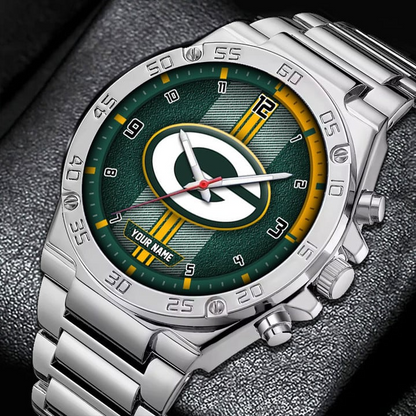 LIMITED EDITION - NEW CUSTOMIZED NFL08 GBP GREEN BAY PACKERS LUXURY STAINLESS STEEL WATCH