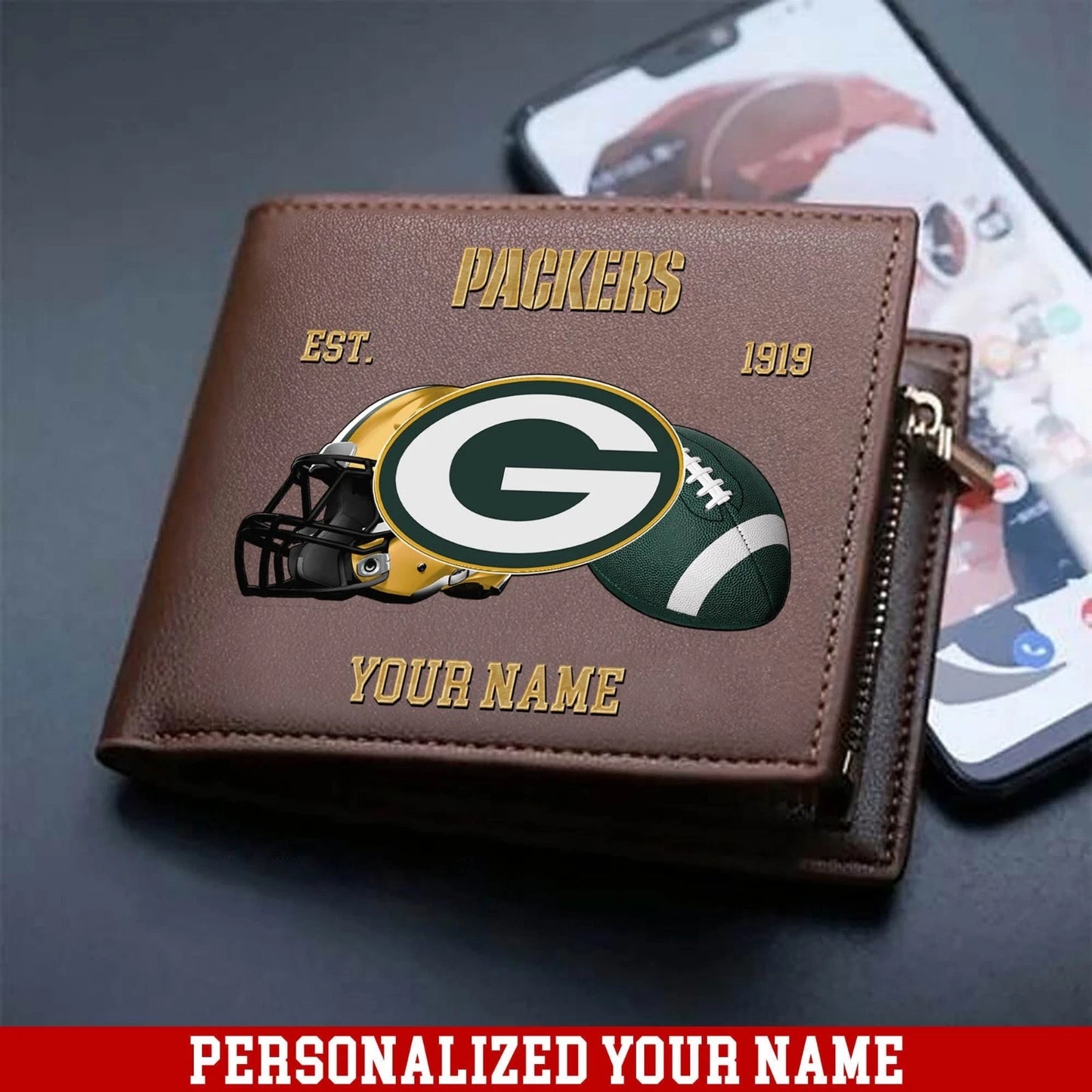 LIMITED EDITION - NEW CUSTOMIZED NFL08 GBP GREEN BAY PACKERS LEATHER WALLET