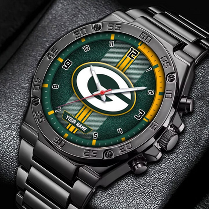 LIMITED EDITION - NEW CUSTOMIZED NFL08 GBP GREEN BAY PACKERS LUXURY STAINLESS STEEL WATCH