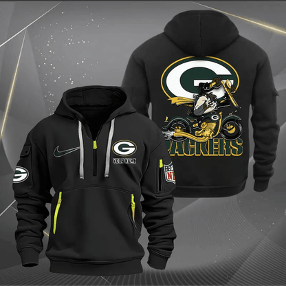 [SPECIAL OFFER] NEW CUSTOMIZED NFL08 GBP GREEN BAY PACKERS MUTICOLOR QUARTER ZIP HOODIE