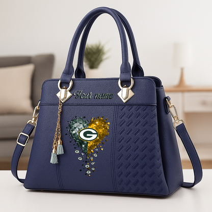 LIMITED EDITION - NEW CUSTOMIZED NFL08 GBP GREEN BAY PACKERS ZIP HANDBAG MULTICOLOR