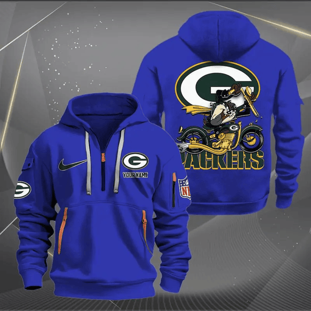 [SPECIAL OFFER] NEW CUSTOMIZED NFL08 GBP GREEN BAY PACKERS MUTICOLOR QUARTER ZIP HOODIE
