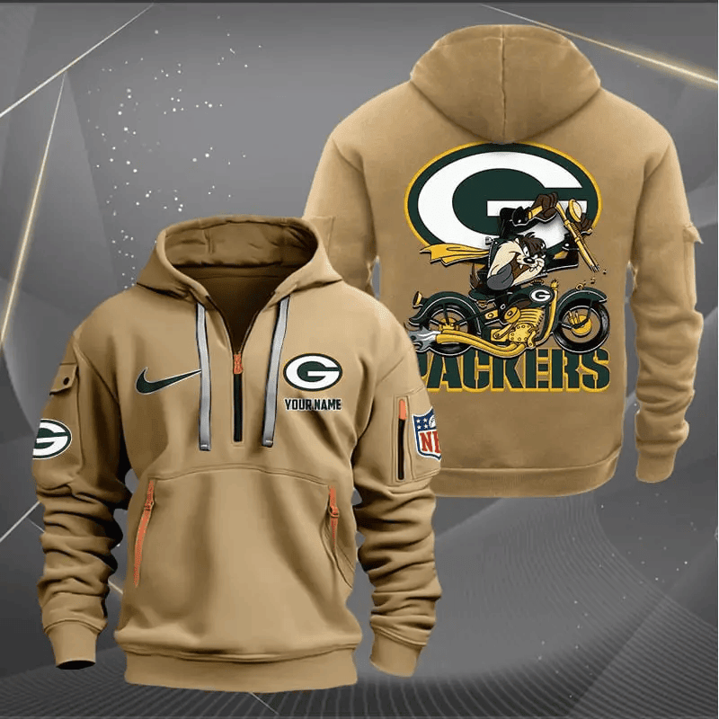[SPECIAL OFFER] NEW CUSTOMIZED NFL08 GBP GREEN BAY PACKERS MUTICOLOR QUARTER ZIP HOODIE