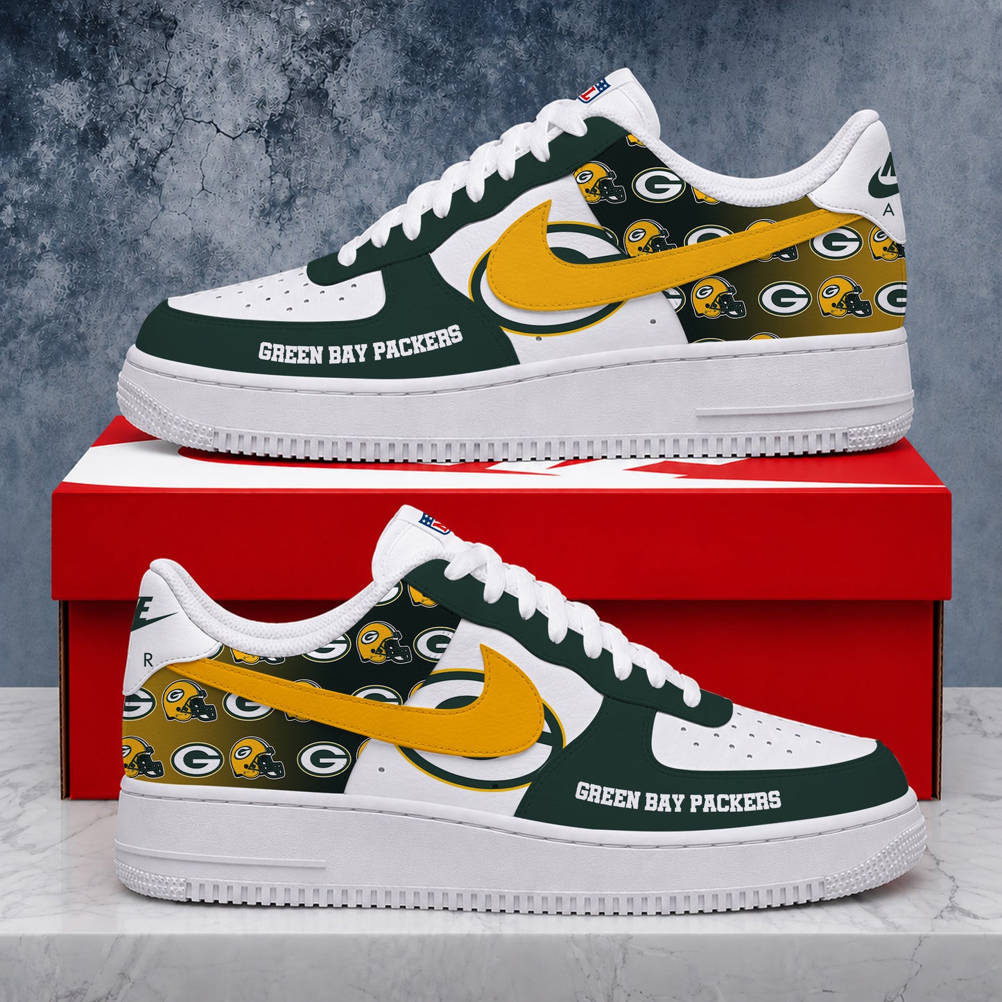 VIRAL EDITION - NEW CUSTOMIZED NFL08 GBP GREEN BAY PACKERS AF1 SHOES