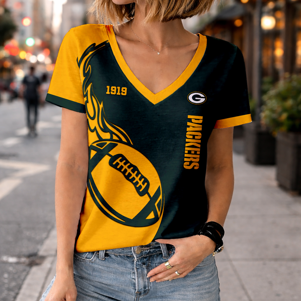 LIMITED EDITION - NEW CUSTOMIZED NFL08 GBP GREEN BAY PACKERS WOMEN'S V-NECK SHORT SLEEVED T-SHIRT