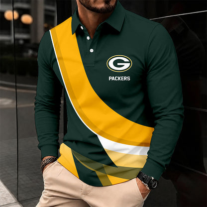 [SPECIAL OFFER] NEW CUSTOMIZED NFL08 GBP GREEN BAY PACKERS LONG SLEEVE POLO SHIRT