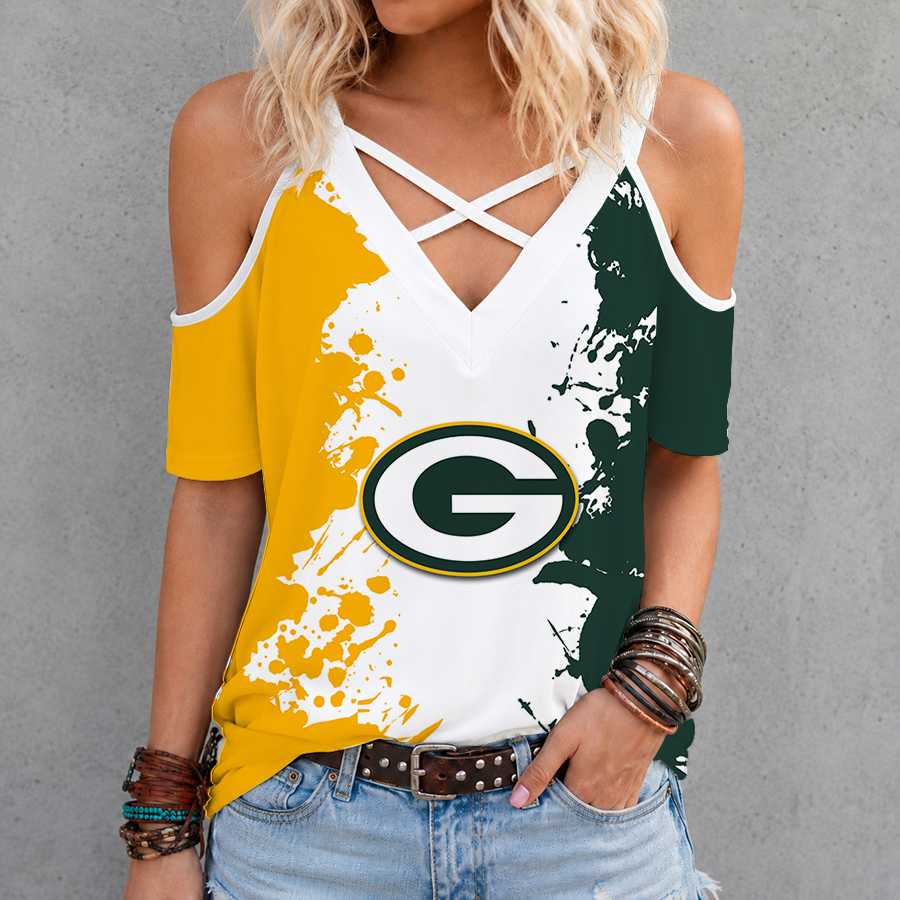 [SPECIAL OFFER] NEW CUSTOMIZED NFL08 GBP GREEN BAY PACKERS CRISS CROSS V-NECK TOP