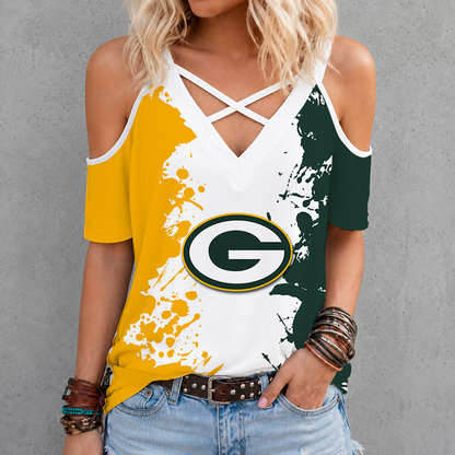 [SPECIAL OFFER] NEW CUSTOMIZED NFL08 GBP GREEN BAY PACKERS CRISS CROSS V-NECK TOP