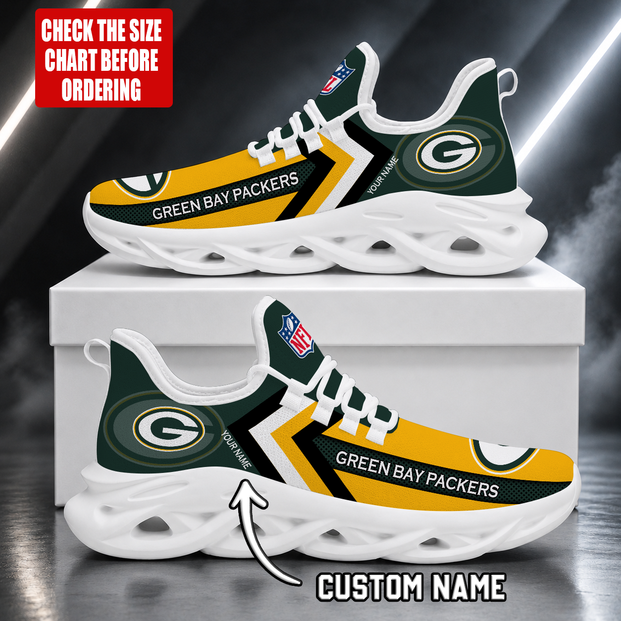 LIMITED EDITION - NEW CUSTOMIZED NFL08 GBP GREEN BAY PACKERS UNISEX MAX SOUL SHOES