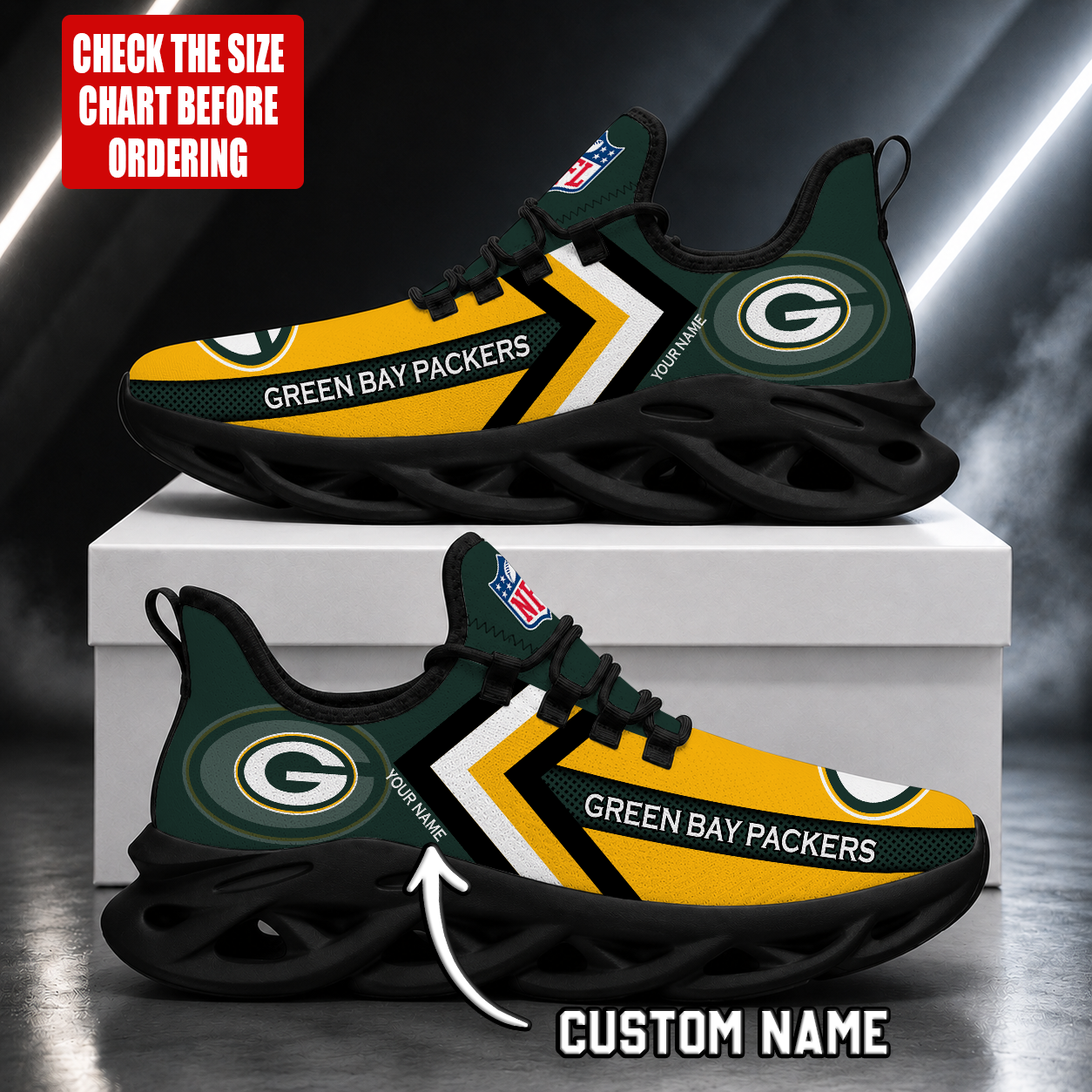 LIMITED EDITION - NEW CUSTOMIZED NFL08 GBP GREEN BAY PACKERS UNISEX MAX SOUL SHOES