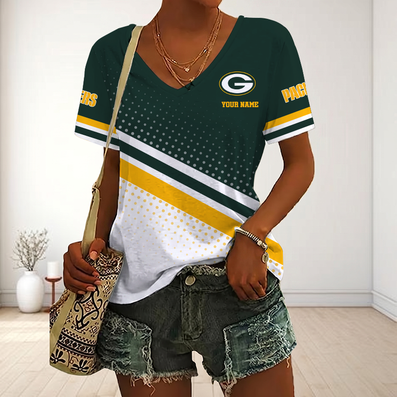 LIMITED EDITION - NEW CUSTOMIZED NFL08 GBP GREEN BAY PACKERS V-NECK FEMALE SHIRT