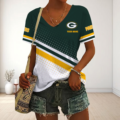 LIMITED EDITION - NEW CUSTOMIZED NFL08 GBP GREEN BAY PACKERS V-NECK FEMALE SHIRT