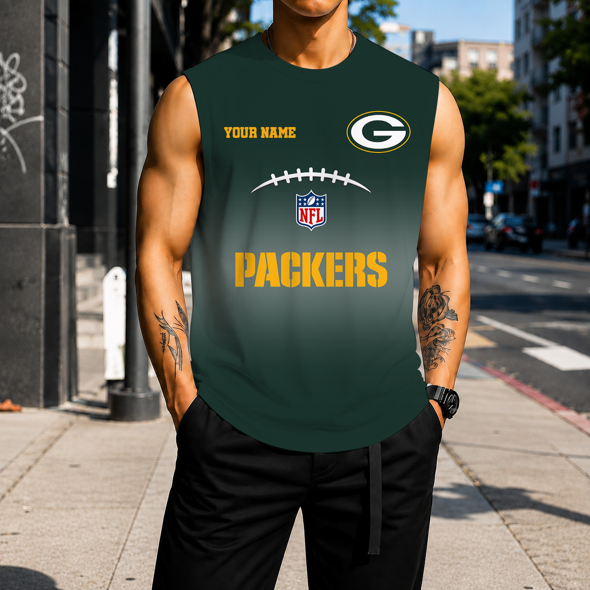 LIMITED EDITION - NEW CUSTOMIZED NFL08 GBP GREEN BAY PACKERS MEN'S GYM SHIRT