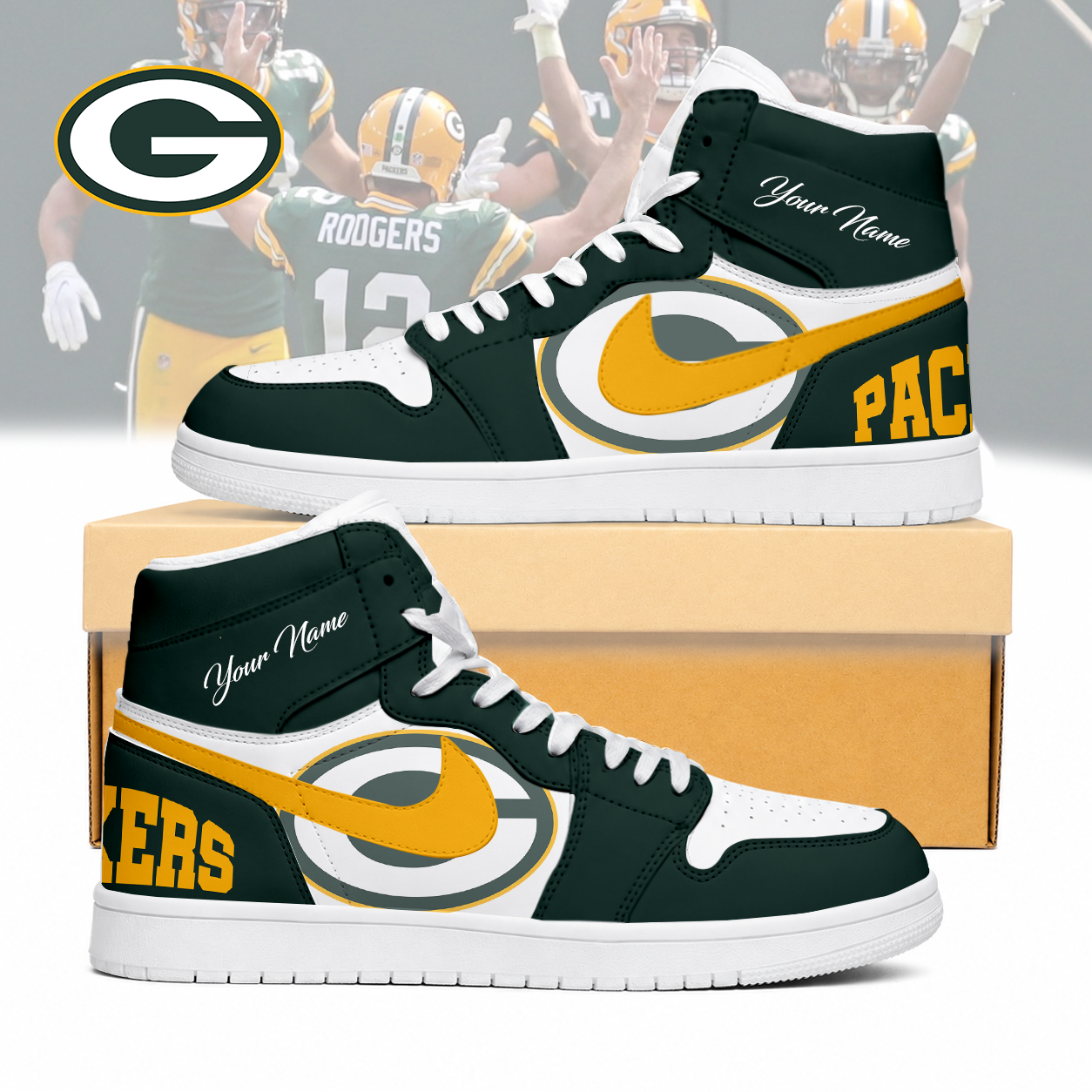 LIMITED EDITION - NEW CUSTOMIZED NFL08 GBP GREEN BAY PACKERS AIR JORDAN SNEAKERS
