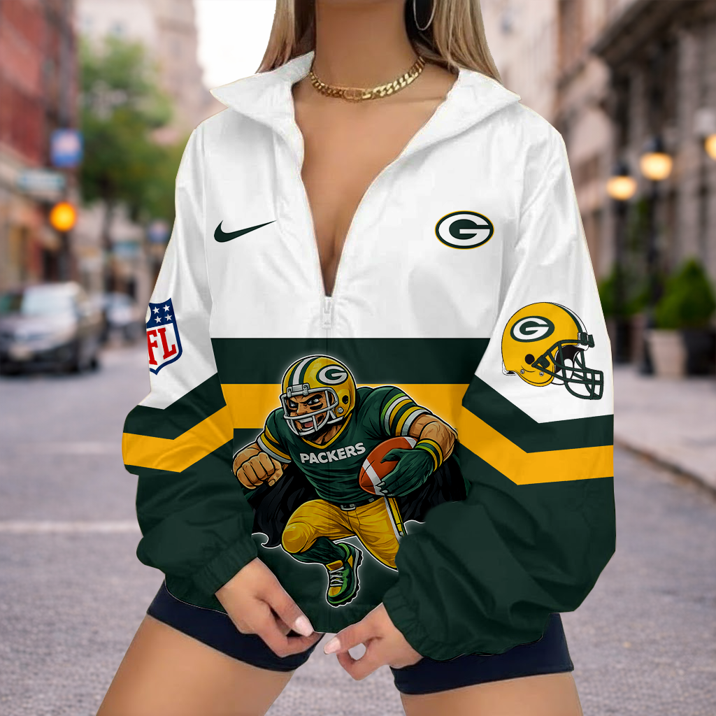LIMITED EDITION - NEW CUSTOMIZED NFL08 GBP GREEN BAY PACKERS V-NECK ZIPPER SWEATSHIRT JACKET