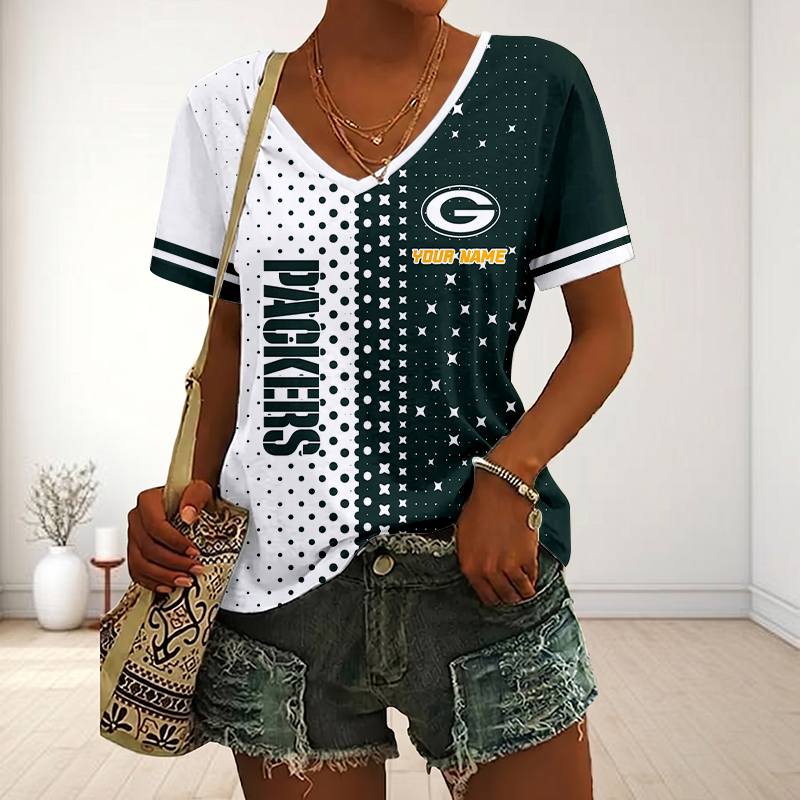 LIMITED EDITION - NEW CUSTOMIZED NFL08 GBP GREEN BAY PACKERS V-NECK FEMALE SHIRT