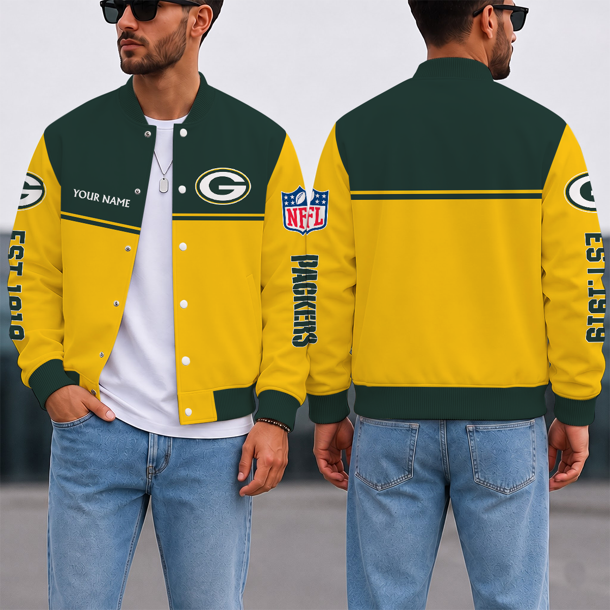 LIMITED EDITION - NEW CUSTOMIZED NFL08 GBP GREEN BAY PACKERS SATIN VARSITY & BASEBALL JACKET